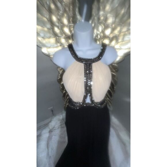 LITTLE MISTRESS Ladies Flare Dress Nude Black Cocktail Party Maxi Size 8 - Picture 3 of 16